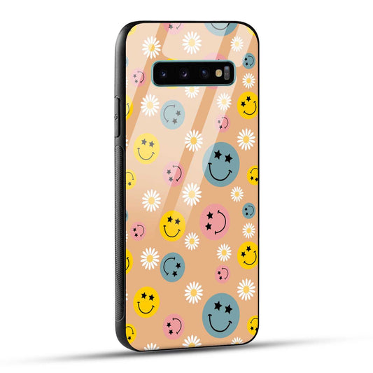 Samsung Galaxy S10 Plus Back Cover Smiley And Flowers Printed Glass Case