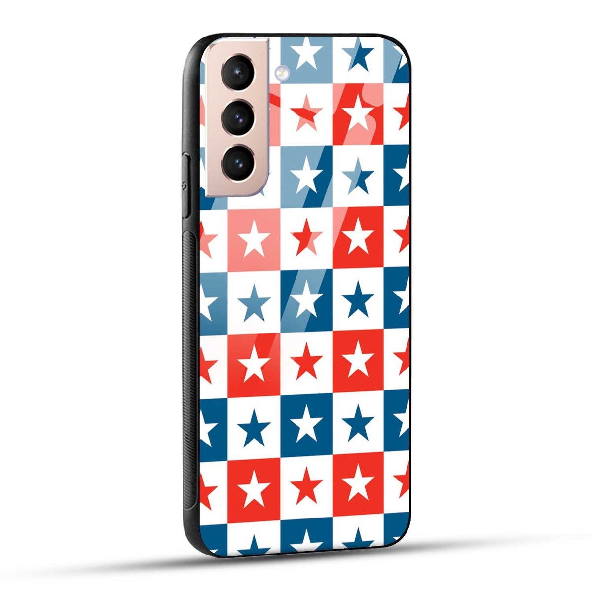 Samsung Galaxy S21 5G Back Cover Blue And Red Star Print Printed Glass Case