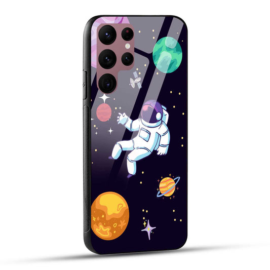 Samsung Galaxy S22 Ultra 5G Back Cover Colorful Illustration Astronaut Printed Glass Case