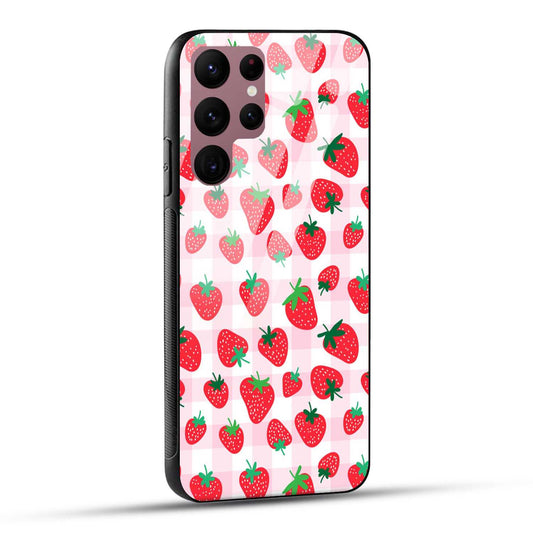 Samsung Galaxy S22 Ultra 5G Back Cover Doodle Of Strawberries Printed Glass Case