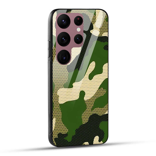 Samsung Galaxy S23 Ultra 5G Back Cover Camouflage Printed Glass Case