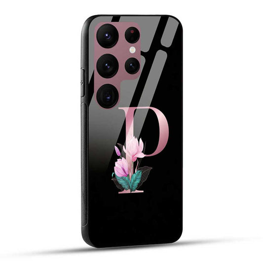 Samsung Galaxy S23 Ultra 5G Back Cover P Alphabet Pink Floral Name Initial Letter Glass Case