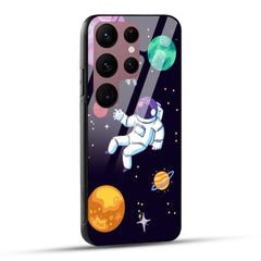 Samsung Galaxy S23 Ultra 5G Back Cover Colorful Illustration Astronaut Printed Glass Case