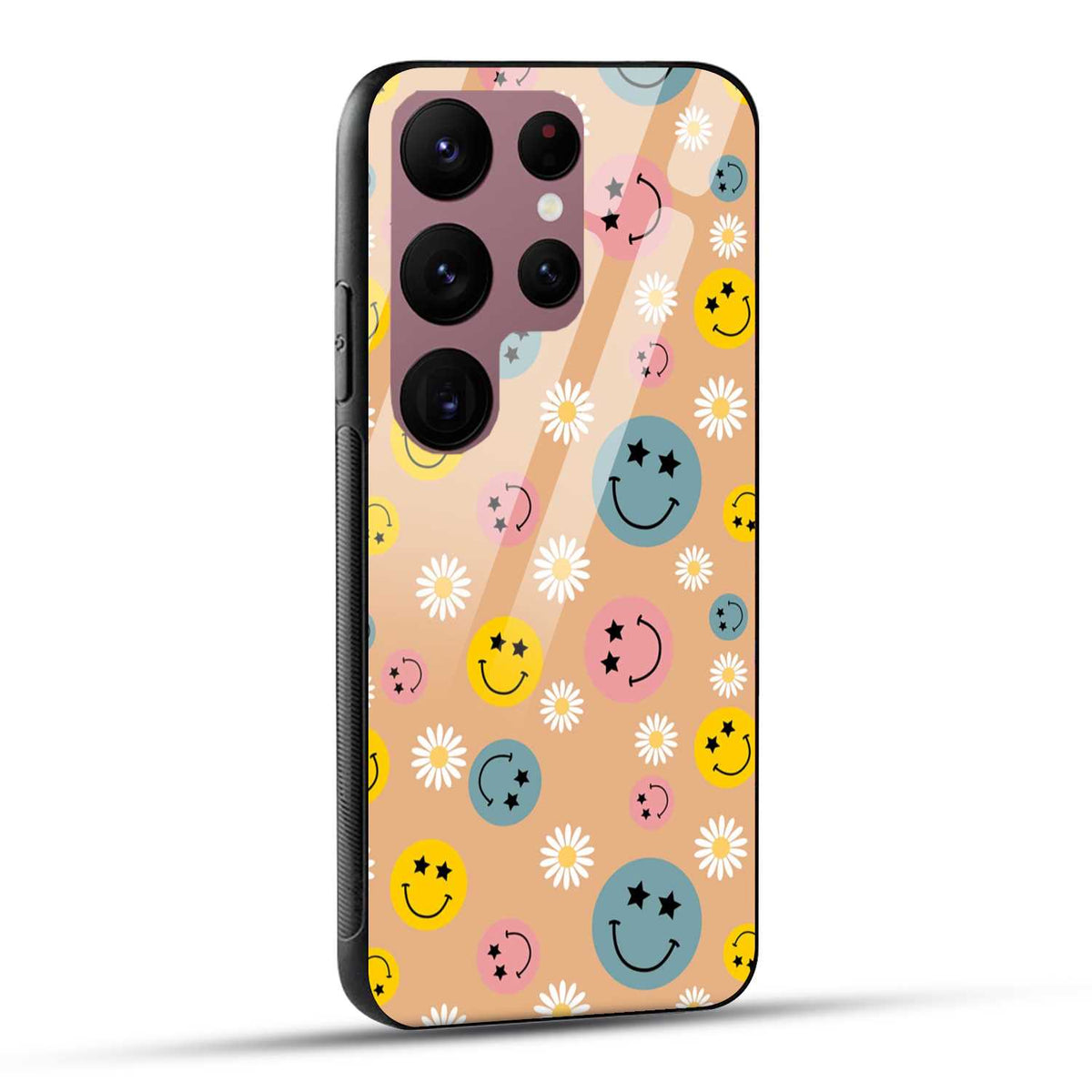 Samsung Galaxy S23 Ultra 5G Back Cover Smiley And Flowers Printed Glass Case