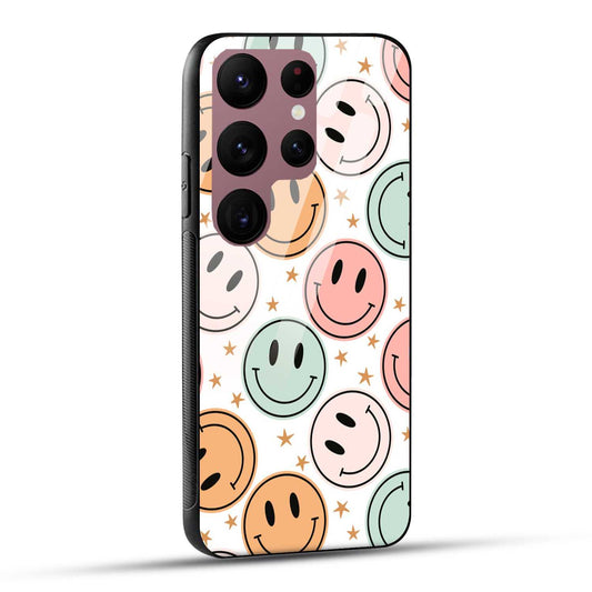 Samsung Galaxy S23 Ultra 5G Back Cover Smiling Flowers And Stars Printed Glass Case