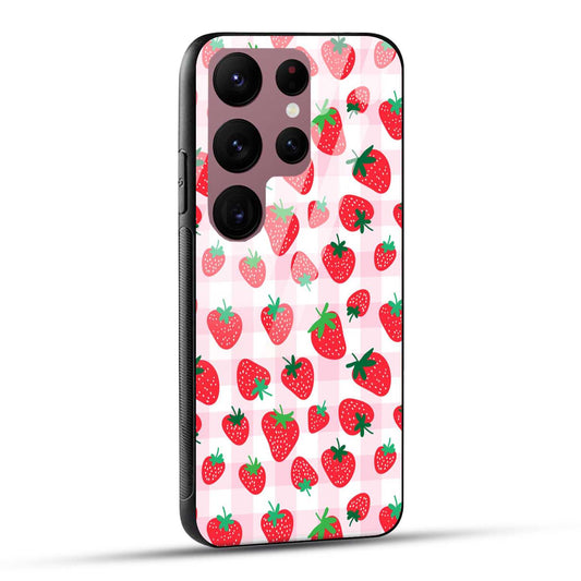 Samsung Galaxy S23 Ultra 5G Back Cover Doodle Of Strawberries Printed Glass Case