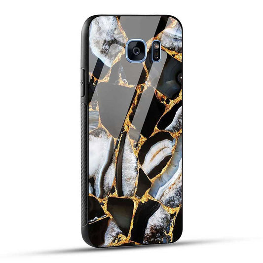 Samsung Galaxy S7 Edge Back Cover Black Marble Glass Case