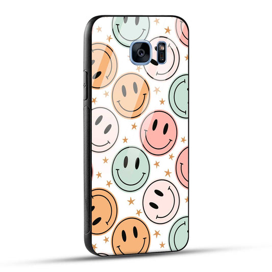 Samsung Galaxy S7 Edge Back Cover Smiling Flowers And Stars Printed Glass Case
