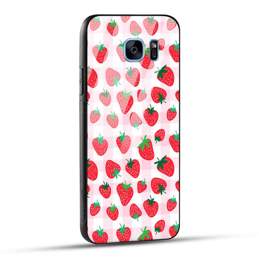 Samsung Galaxy S7 Edge Back Cover Doodle Of Strawberries Printed Glass Case