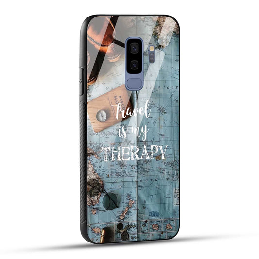 Samsung Galaxy S9 Plus Back Cover Travel Is My Therapy Printed Glass Case