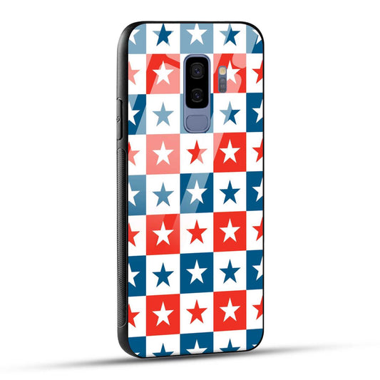 Samsung Galaxy S9 Plus Back Cover Blue And Red Star Print Printed Glass Case