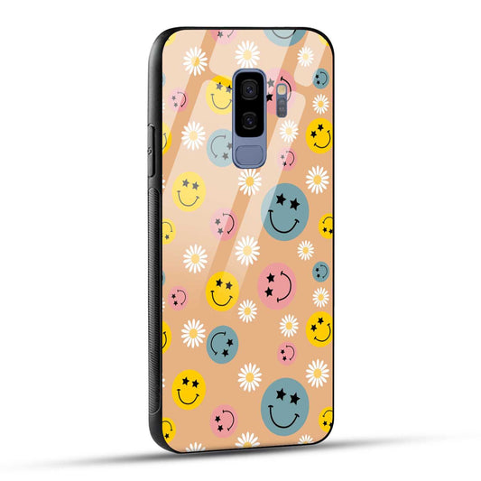 Samsung Galaxy S9 Plus Back Cover Smiley And Flowers Printed Glass Case