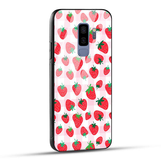 Samsung Galaxy S9 Plus Back Cover Doodle Of Strawberries Printed Glass Case
