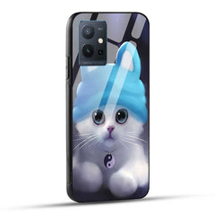 Vivo T1 5G / Vivo Y75 5G / iQOO Z6 5G Back Cover Cute Cat Glass Case