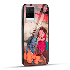 Vivo Y21 2021 / Vivo Y33s / Vivo Y21T / Vivo Y33T / Vivo T1x / VIVO Y21A / VIVO Y21G Back Cover Lord Krishna with His Flute & Radha Glass Case
