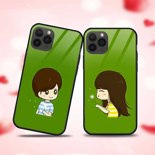 She Giving Him Flying Kiss With Flower  Glass Couple Case