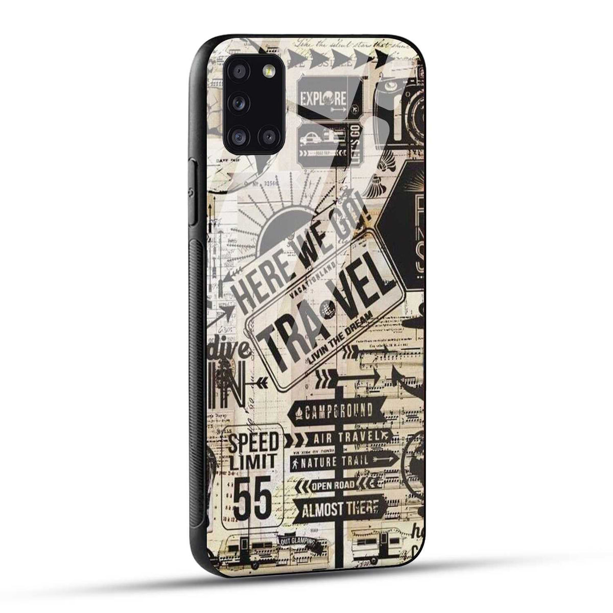 Samsung Galaxy A31 Back Cover Here We Go Travel Printed Glass Case