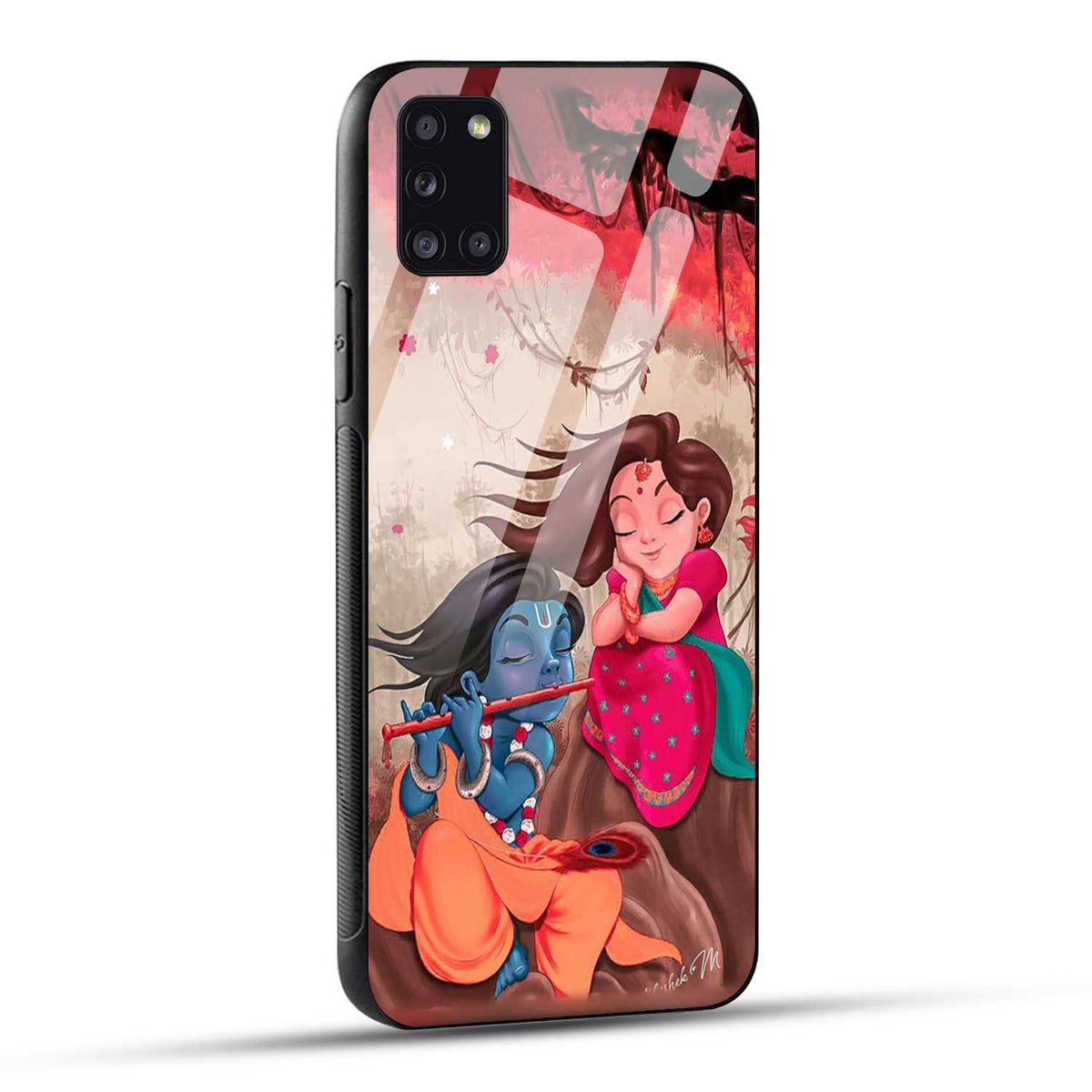 Samsung Galaxy A31 Back Cover Lord Krishna with His Flute & Radha Printed Glass Case