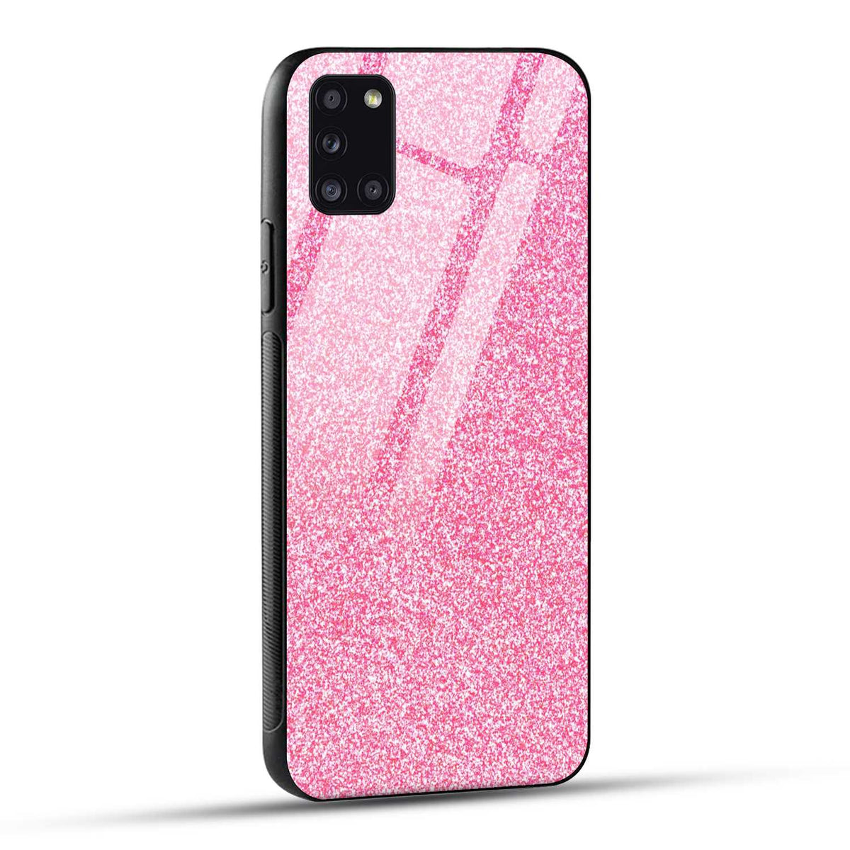 Samsung Galaxy A31 Back Cover Pink Glitter Printed Glass Case