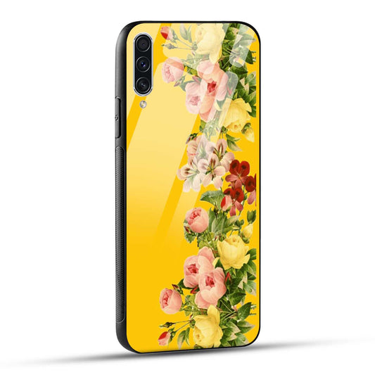 Samsung Galaxy A70 Back Cover Yellow Flowers Printed Glass Case