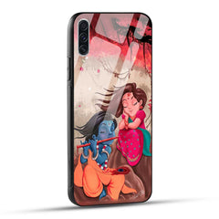 Samsung Galaxy A70 Back Cover Lord Krishna with His Flute & Radha Printed Glass Case