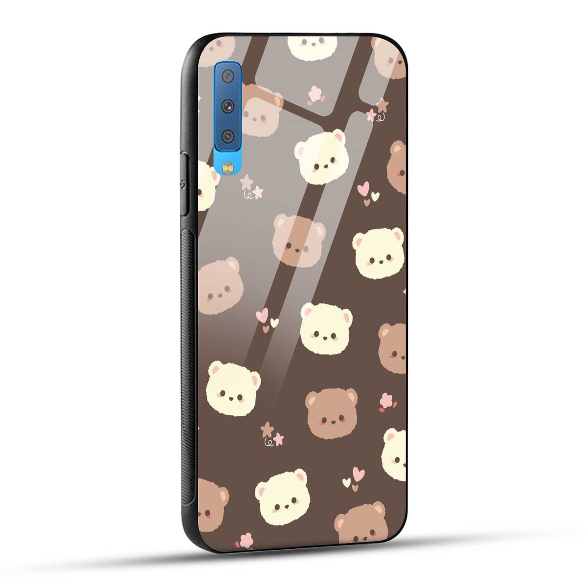 Samsung Galaxy A7 2018 Back Cover Brown Illustration Cute Bear Pattern Printed Glass Case