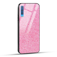 Samsung Galaxy A7 2018 Back Cover Pink Glitter Printed Glass Case