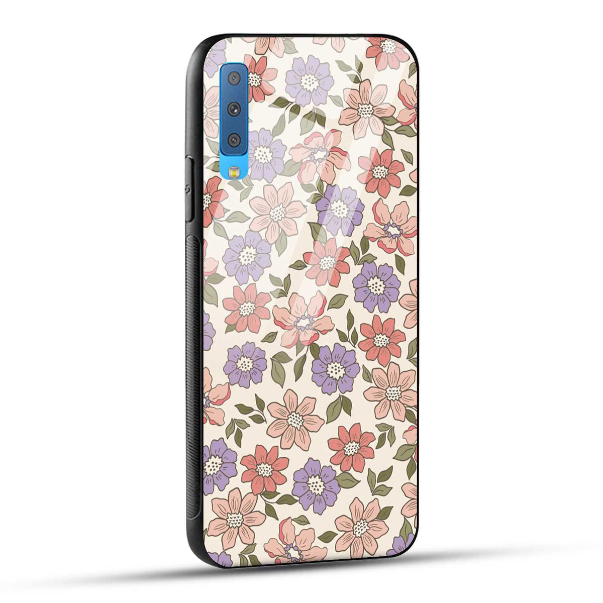 Samsung Galaxy A7 2018 Back Cover Flowers In Retro  Printed Glass Case