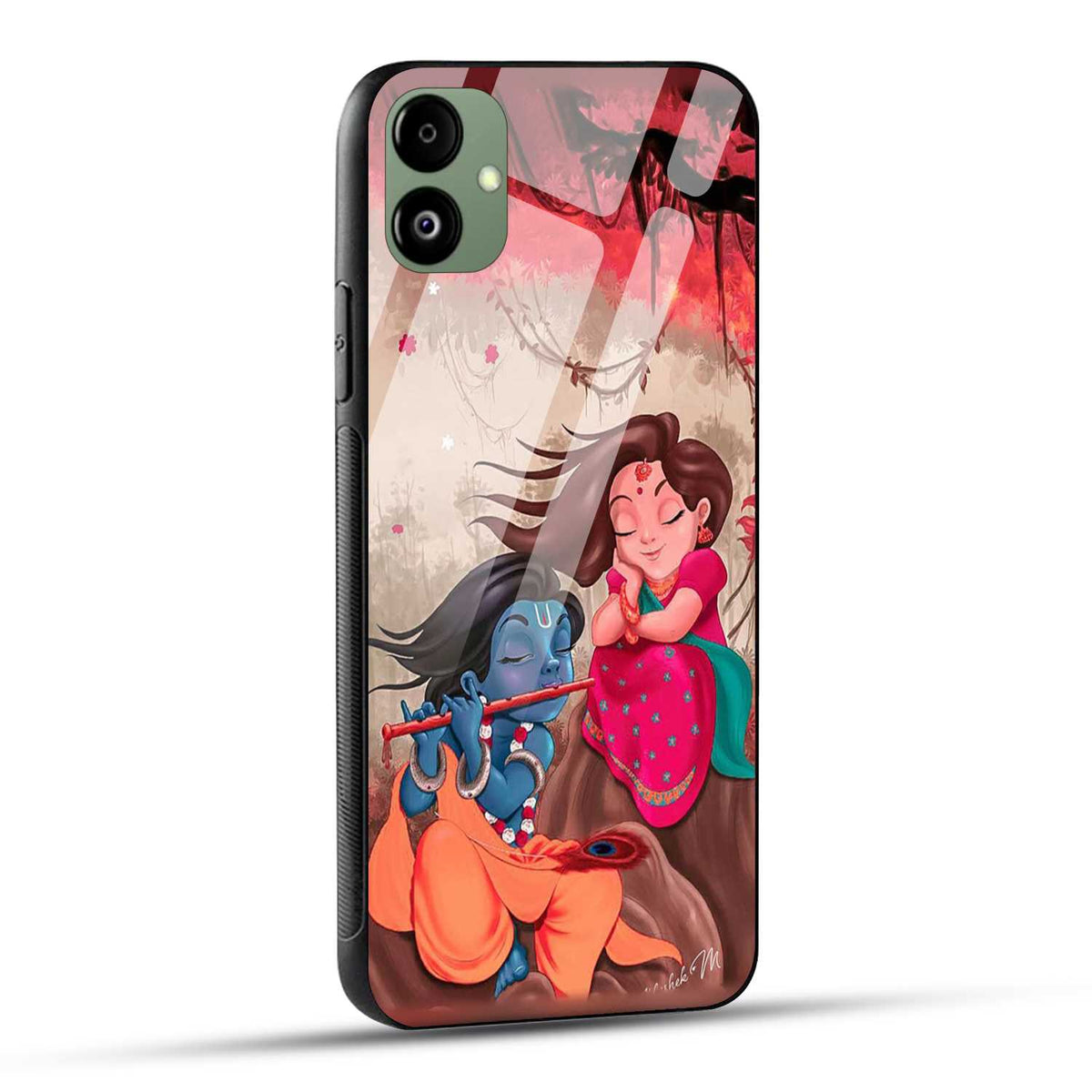 Samsung Galaxy A05 Back Cover Lord Krishna with His Flute & Radha Printed Glass Case
