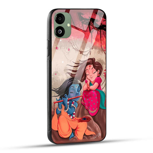 Samsung Galaxy F14 5G Back Cover Lord Krishna with His Flute & Radha Printed Glass Case