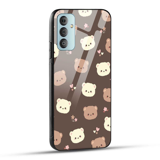 Samsung Galaxy F23 5G Back Cover Brown Illustration Cute Bear Pattern Printed Glass Case