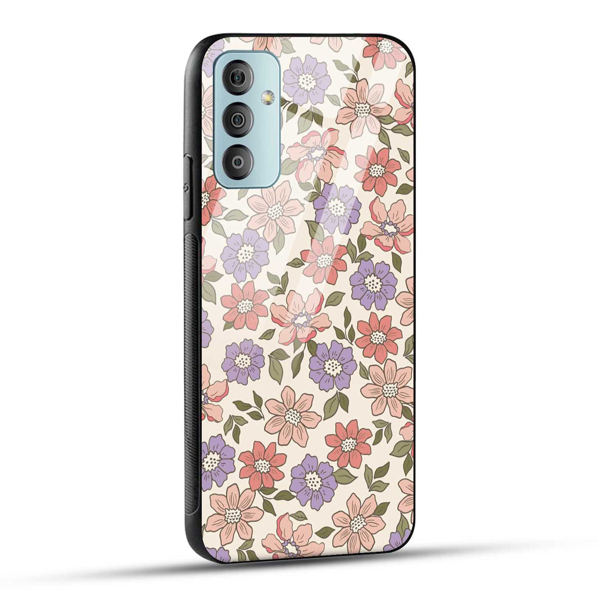 Samsung Galaxy F23 5G Back Cover Flowers In Retro  Printed Glass Case