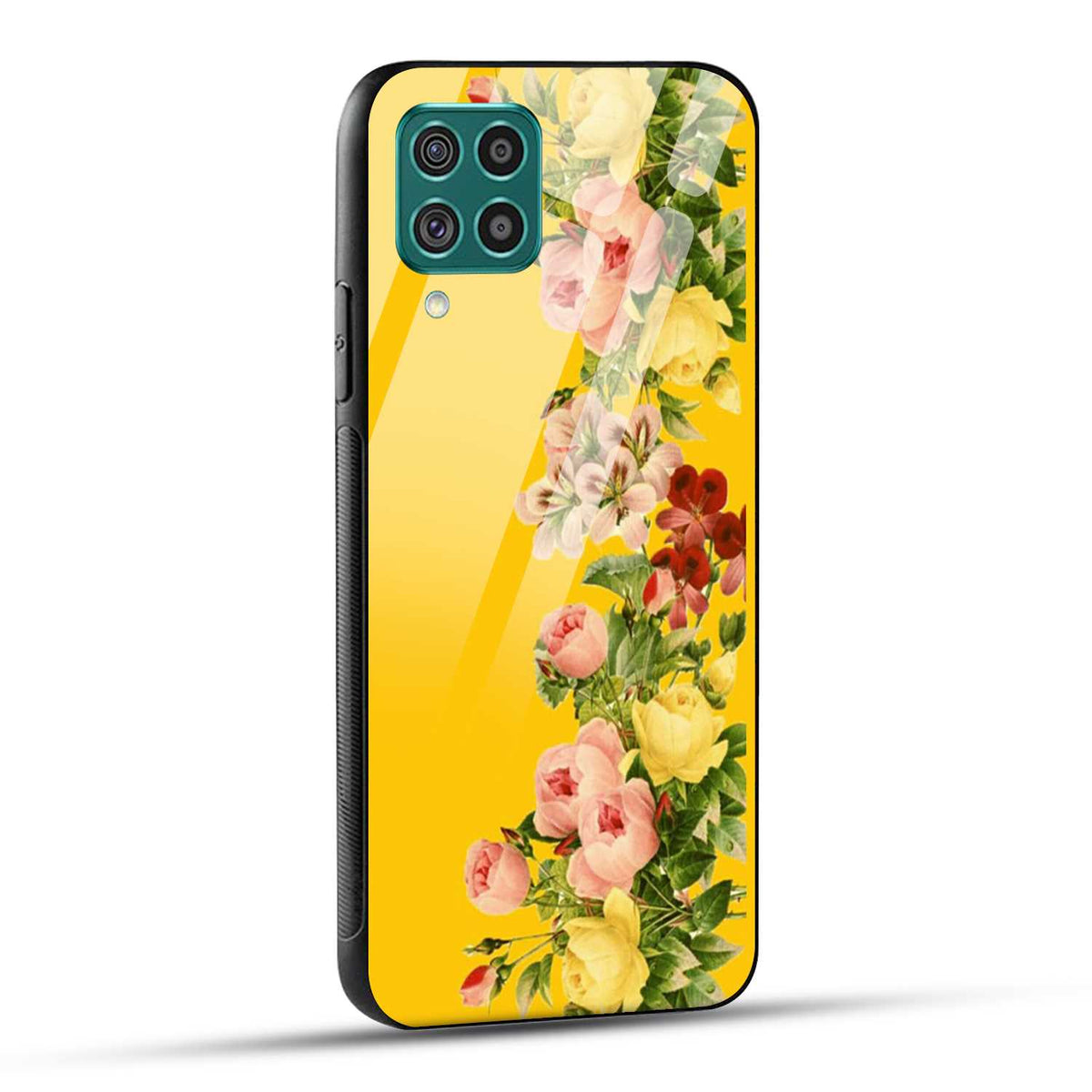 Samsung Galaxy F62 Back Cover Yellow Flowers Printed Glass Case