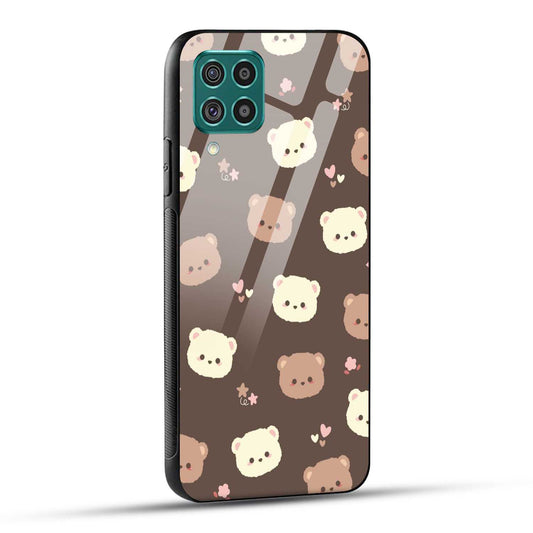 Samsung Galaxy F62 Back Cover Brown Illustration Cute Bear Pattern Printed Glass Case