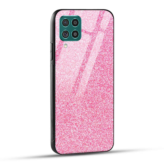 Samsung Galaxy F62 Back Cover Pink Glitter Printed Glass Case
