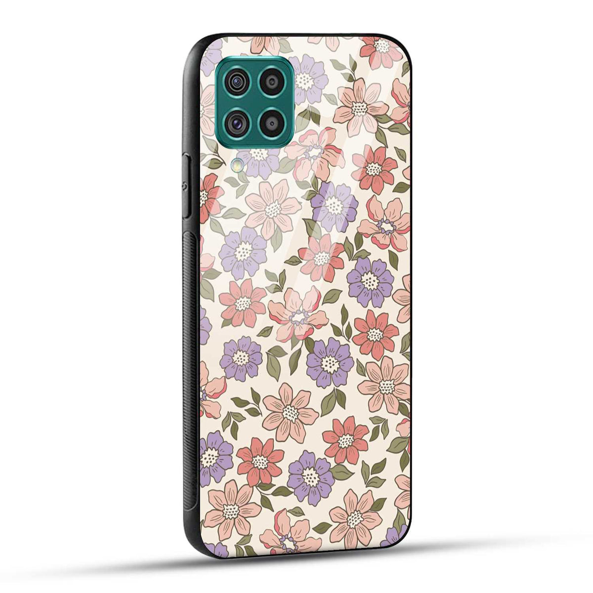 Samsung Galaxy F62 Back Cover Flowers In Retro  Printed Glass Case