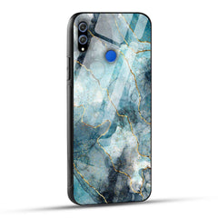 Honor 8X Back Cover Blue Gold Illustrated Marble Printed Glass Case