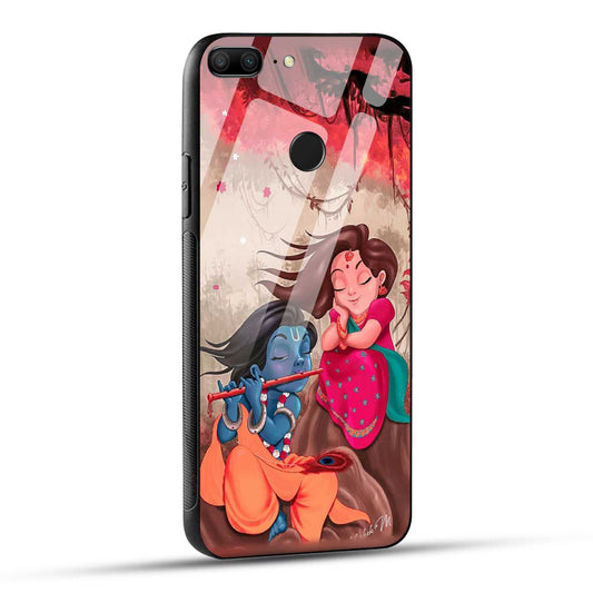 Honor 9 Lite Back Cover Lord Krishna with His Flute & Radha Printed Glass Case