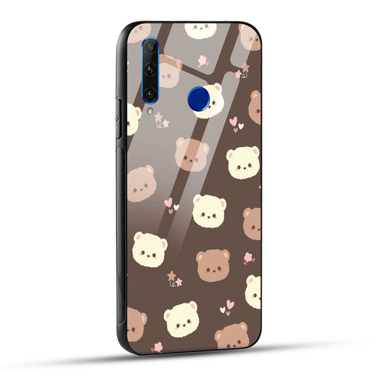 Honor 10i Back Cover Brown Illustration Cute Bear Pattern Printed Glass Case