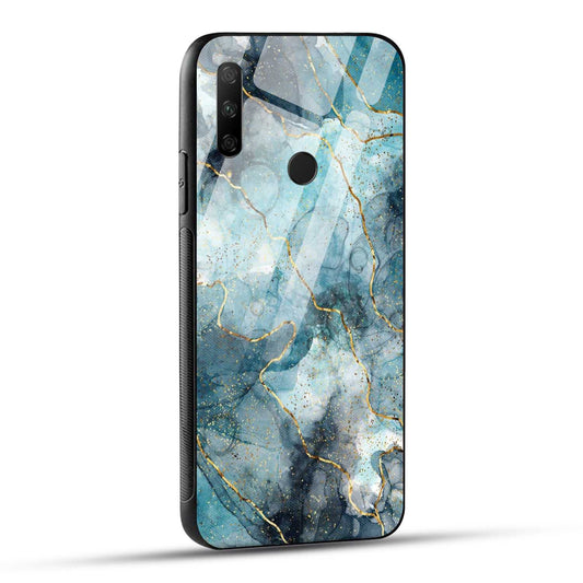 HONOR 9X Back Cover Blue Gold Illustrated Marble Printed Glass Case