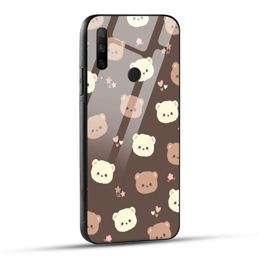 HONOR 9X Back Cover Brown Illustration Cute Bear Pattern Printed Glass Case