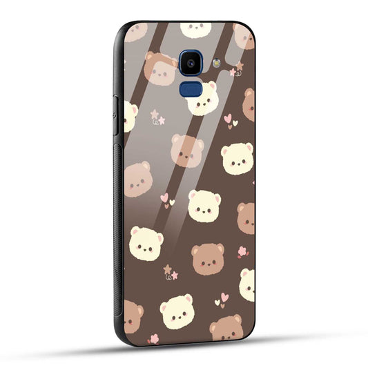 Samsung Galaxy J6 Back Cover Brown Illustration Cute Bear Pattern Printed Glass Case