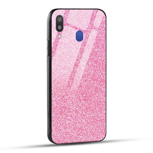 Samsung Galaxy M20 Back Cover Pink Glitter Printed Glass Case