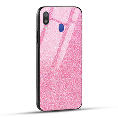 Samsung Galaxy M20 Back Cover Pink Glitter Printed Glass Case