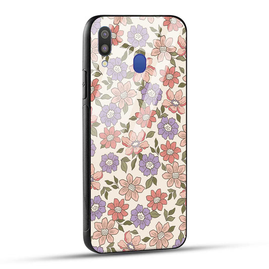 Samsung Galaxy M20 Back Cover Flowers In Retro  Printed Glass Case