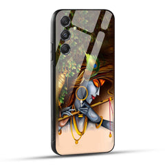 Samsung Galaxy A55 5G Lord Krishna with Flute Printed Glass Case
