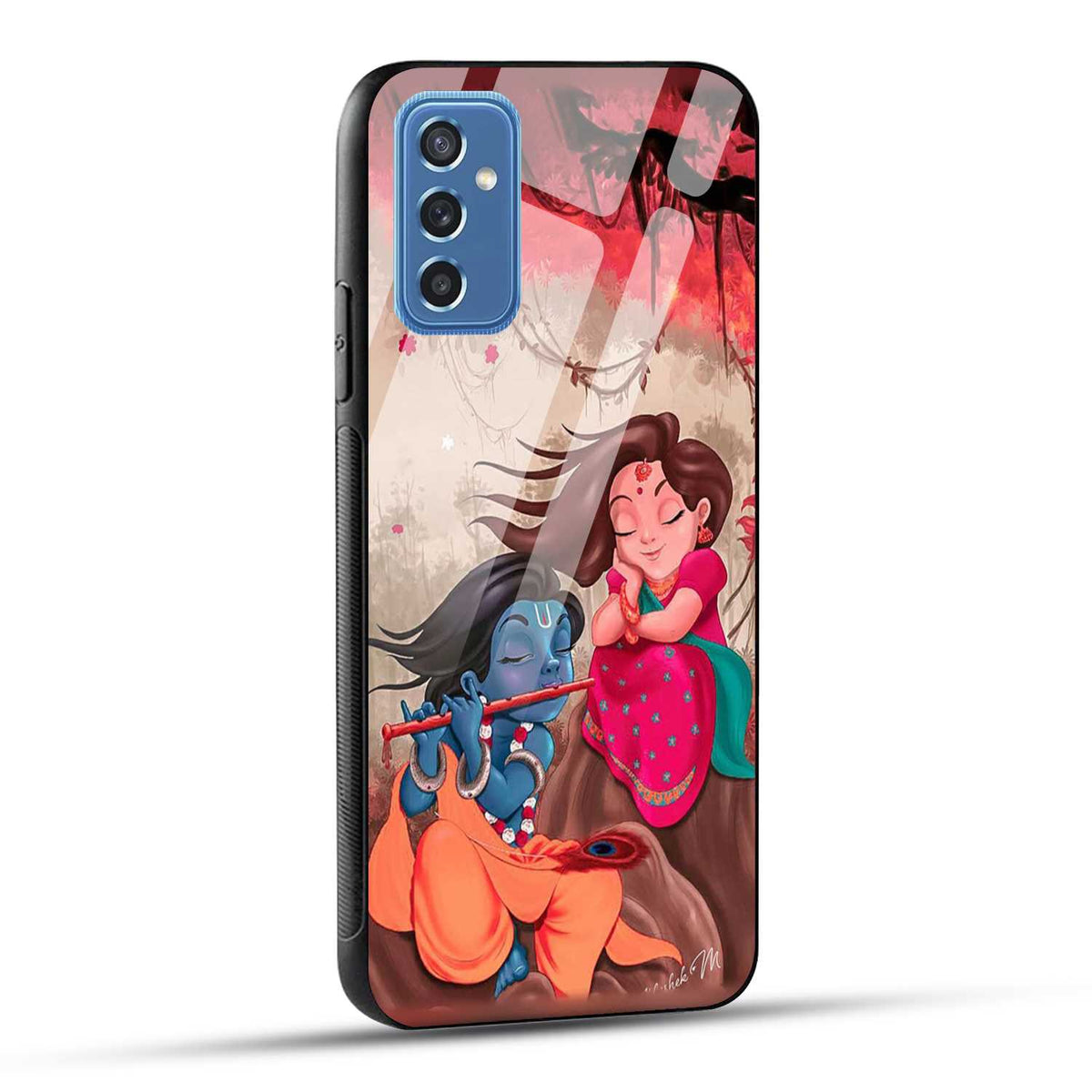 Samsung Galaxy M52 5G Back Cover Lord Krishna with His Flute & Radha Printed Glass Case