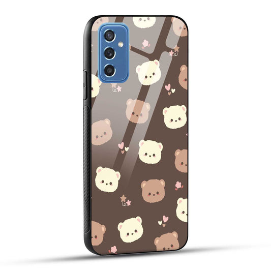 Samsung Galaxy M52 5G Back Cover Brown Illustration Cute Bear Pattern Printed Glass Case