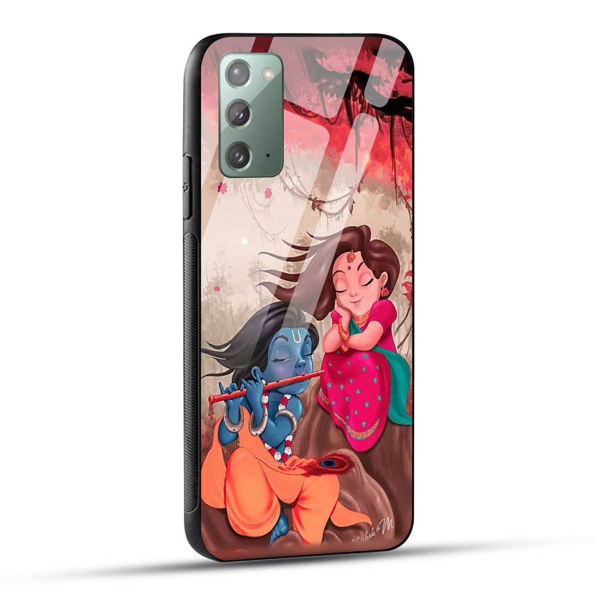 Samsung Galaxy Note 20 Back Cover Lord Krishna with His Flute & Radha Printed Glass Case