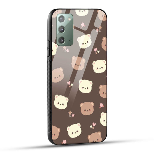Samsung Galaxy Note 20 Back Cover Brown Illustration Cute Bear Pattern Printed Glass Case